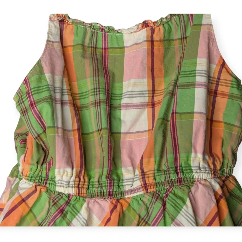 Gymboree Spaghetti Strap Green & Orange Plaid A Line Girls Dress Size 7